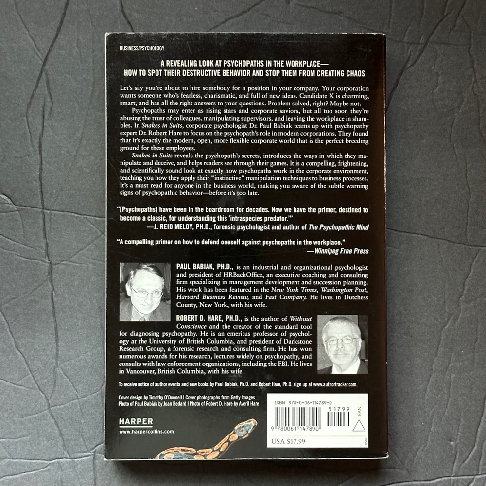 Snakes in Suits by Paul Babiak | Self-Help, Psychology | Paperback Book - Picture 2 of 10